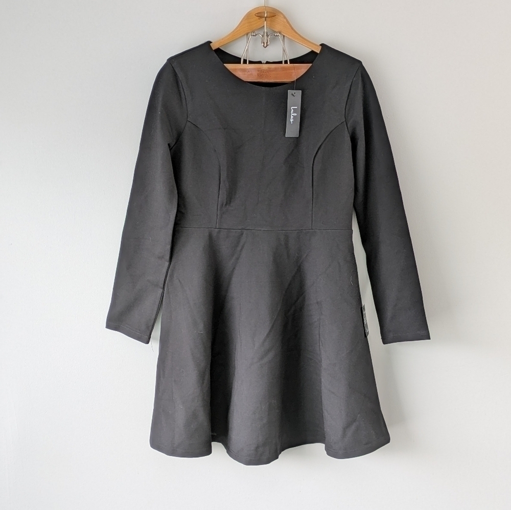 Lulu's Dress Women's XL Black Forever Chic Long Sleeve Skater Round Neck NEW